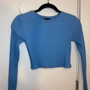 Zara Blue Ribbed Crop Sweater